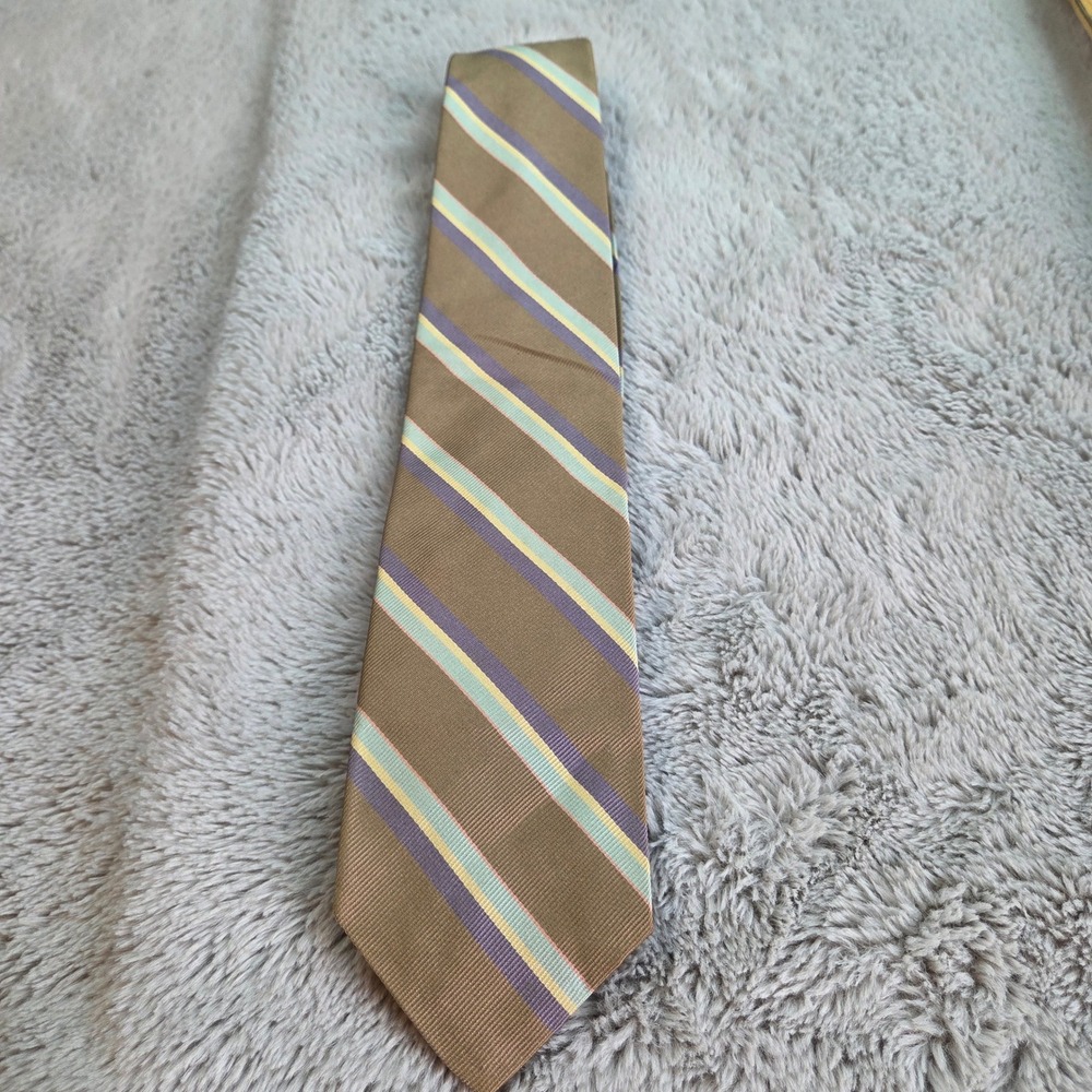 Dooney & Bourke Silk Necktie Mens OS Brown Lavender Yellow Striped Classic‎ Tie